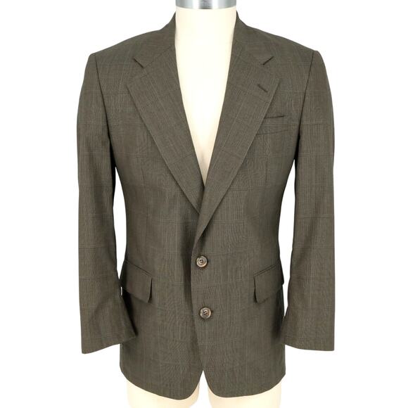 Jos A Bank Sport Coat Mens 42R Brown Plaid Pure Wool Tweed Jacket Lined Blazer - Picture 1 of 16